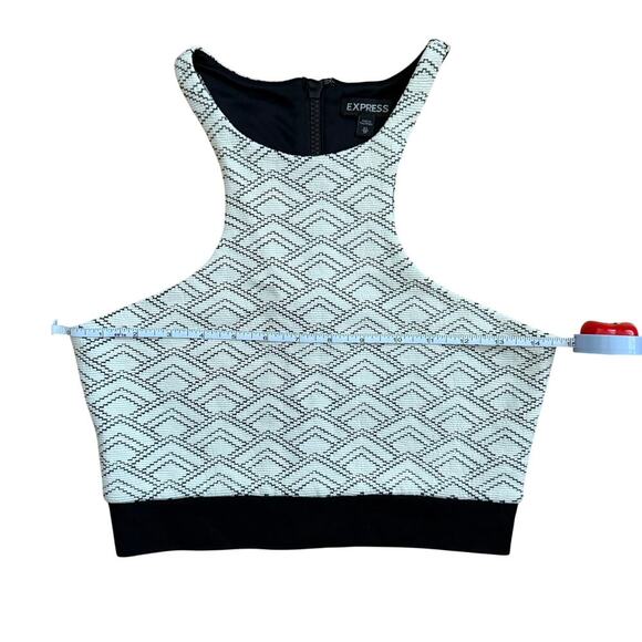 Express Black White Geometric Print Racerback Halter Crop Top Size XS NWT - Picture 5 of 6